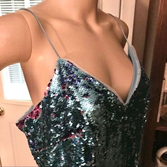 NWT $245 AIDAN MATTOX | Flip Sequin | Dress in Teal (Turquoise) - Picture 1 of 14